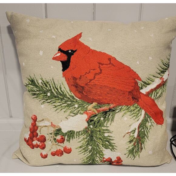 Red Cardinal Bird Decorative Throw Pillow Christmas Decor Square Pillow - Picture 1 of 7